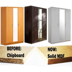 **7-DAY MONEY BACK GUARANTEE!**- Holgate 3 Door German Wardrobe w/ Mirror - NOW IN SOLID MDF!