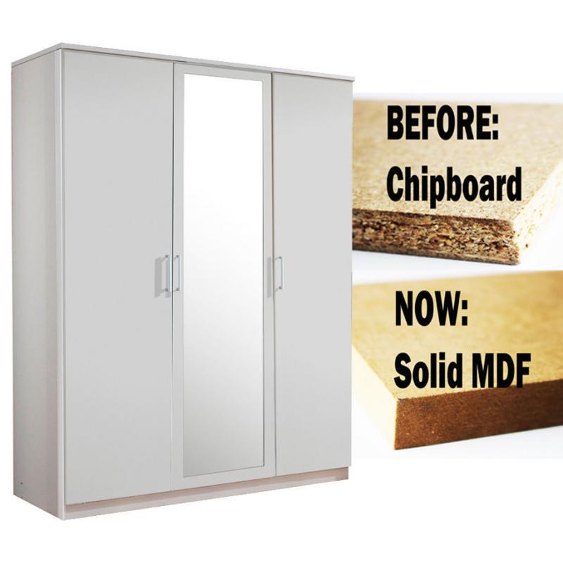 **7-DAY MONEY BACK GUARANTEE!**- Holgate 3 Door German Wardrobe w/ Mirror - NOW IN SOLID MDF!