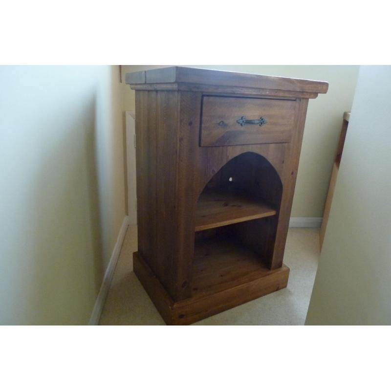 Rustic Dark Stained Pine Shelf and Display Unit with Drawer