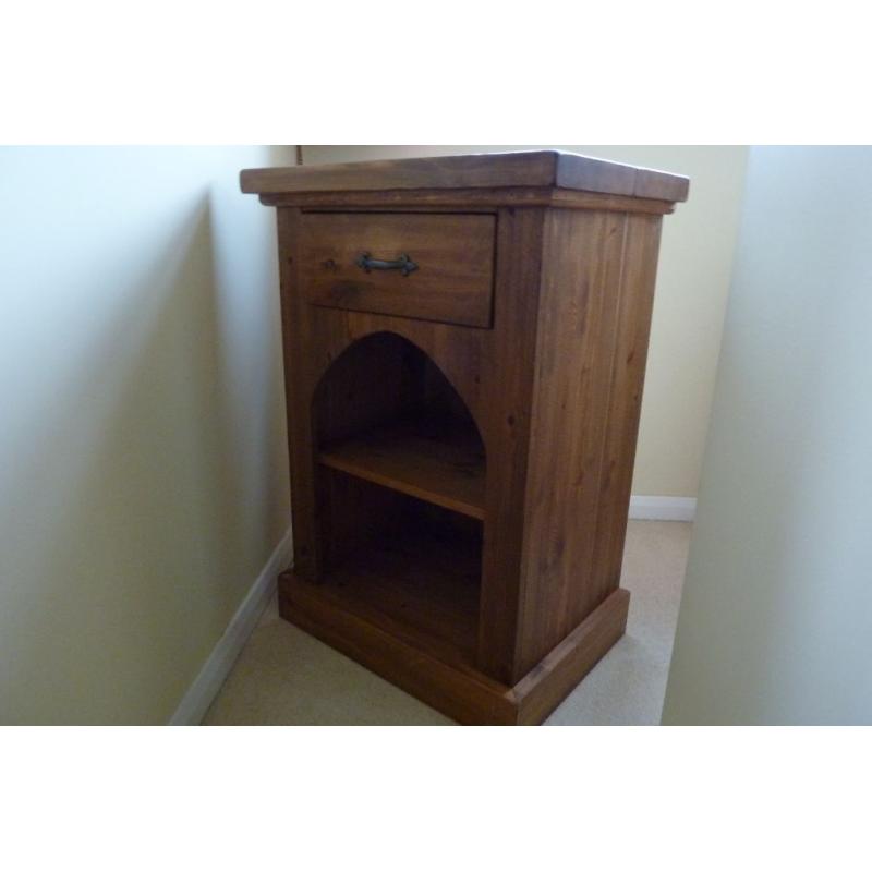 Rustic Dark Stained Pine Shelf and Display Unit with Drawer