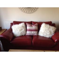 Dark red leather sofas,large 3 seater + 2 seater