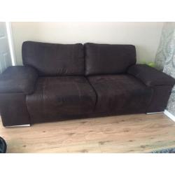 Brown 3 seater and chair