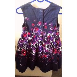 Girls Navy and Pink Floral Design Cotton Dress with Mesh Detailing by Miss E-Vie. 7rs