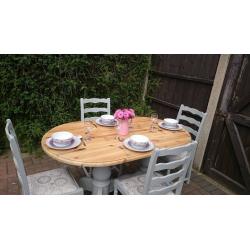 Pine shabby chic farmhouse table and 4 chairs