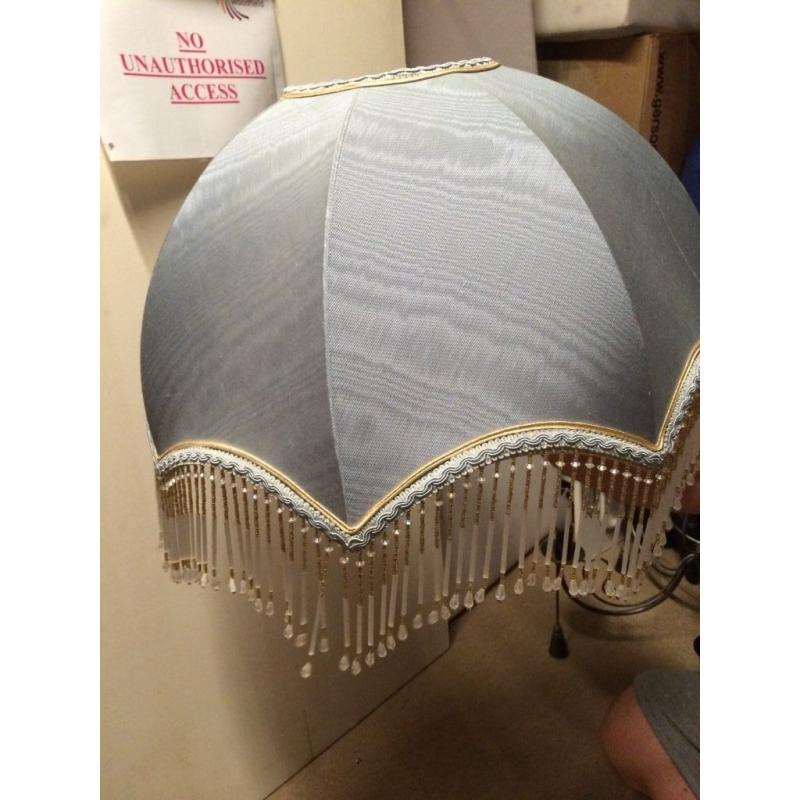 Lovely large light blue antique lamp shade with beaded tassels