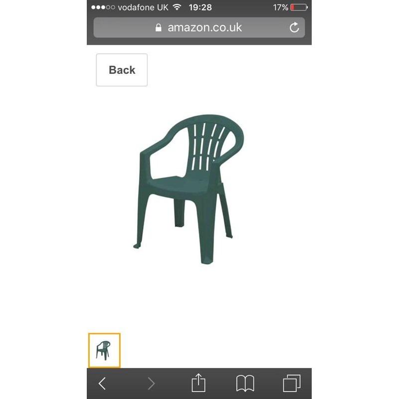 Pair of dark green plastic chairs