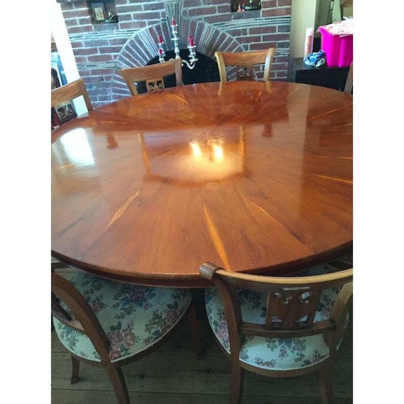 Beautiful yew wood dining table and 8 chairs for sale!