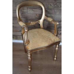 Shabby Chic Balloon Back Chair with Arms Gold Velvet Fabric