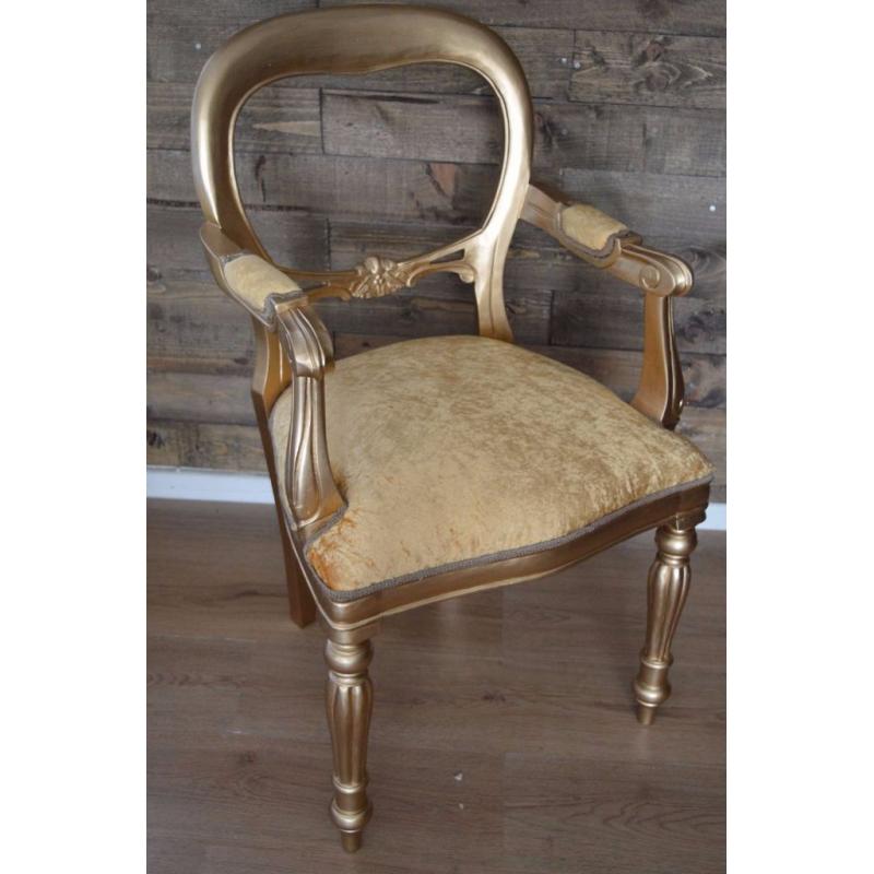 Shabby Chic Balloon Back Chair with Arms Gold Velvet Fabric