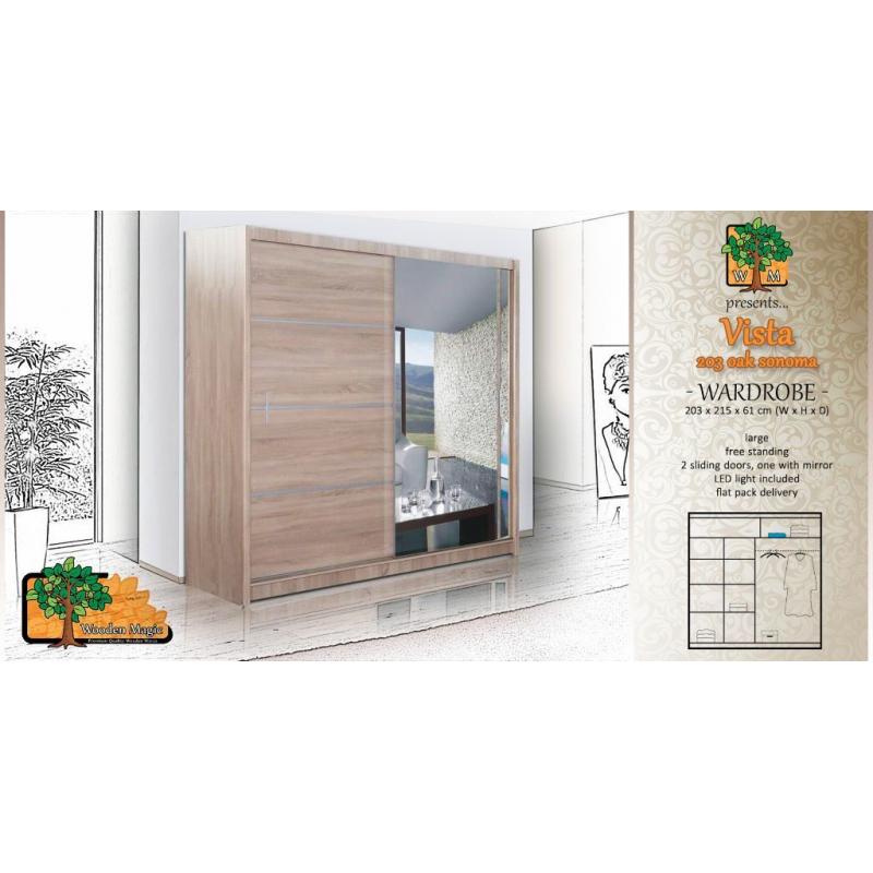 VISTA OAK SONOMA Brand New Sliding Door Wardrobe 203cm / 80in, delivery available