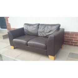 2 Seater Brown Leather Sofas x 2