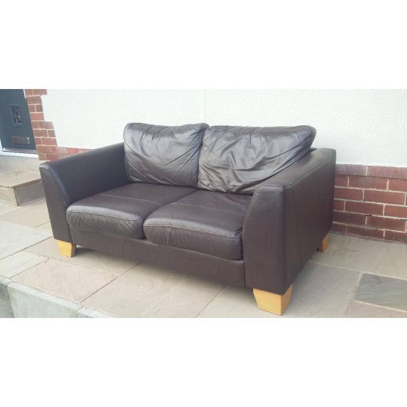 2 Seater Brown Leather Sofas x 2