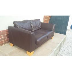 2 Seater Brown Leather Sofas x 2