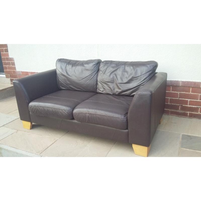 2 Seater Brown Leather Sofas x 2