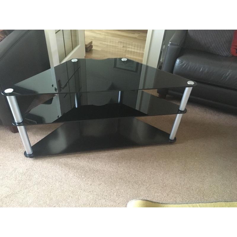 Glass and steel TV stand