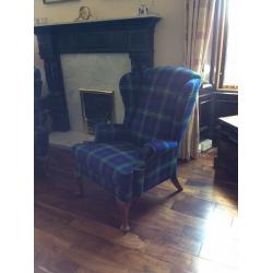 Beautiful pair of Queen Anne chairs newly re-upholstered in Harris Tweed