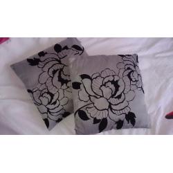 Black Satin Double Duvet Cover & Matching Pillowcases & Silver scatter cushions