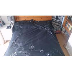 Black Satin Double Duvet Cover & Matching Pillowcases & Silver scatter cushions