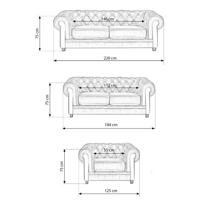 3+2 black leather Chesterfield sofas