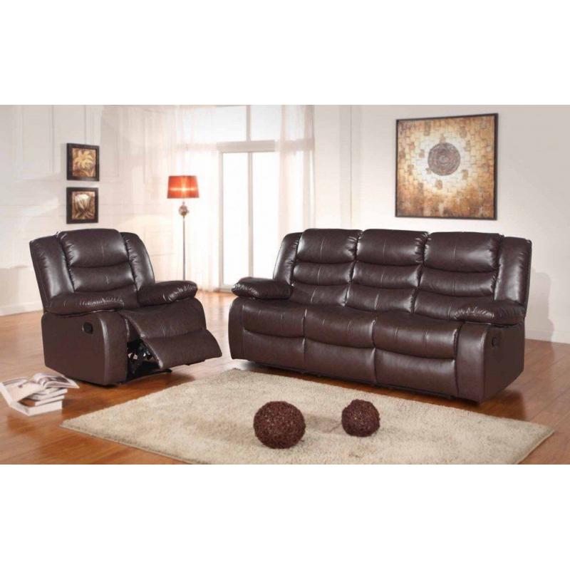 ROMAS BROWN Brand New Leather Recliner Sofa Set
