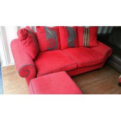 LUSH LIPSTICK RED SOFA, STORAGE STOOL & ARMCHAIR FOR SALE.