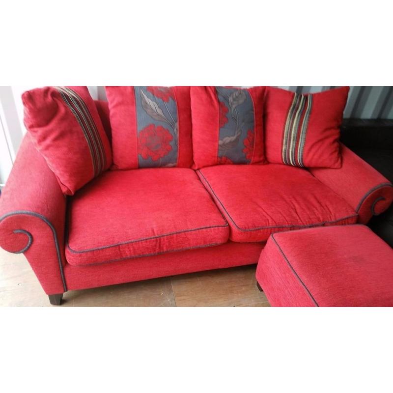 LUSH LIPSTICK RED SOFA, STORAGE STOOL & ARMCHAIR FOR SALE.