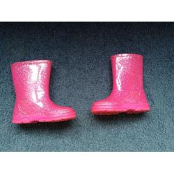 Pink glitter sparkly welly boots size 6, great condition