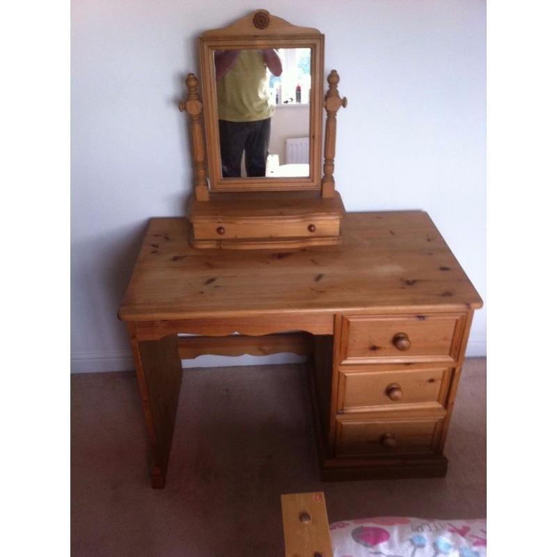 Pine dressing table and mirror.