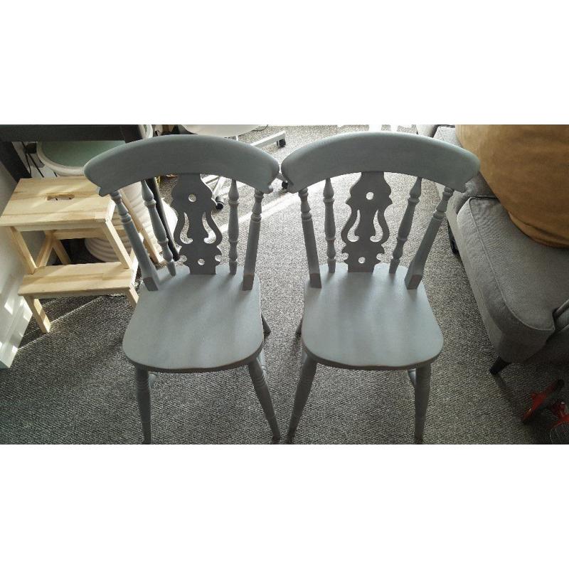 Vintage chabby chic grey solid pine chair's .....