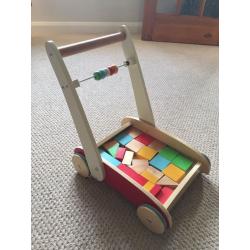 Early Learning Centre Wooden Walker With Blocks & Beads