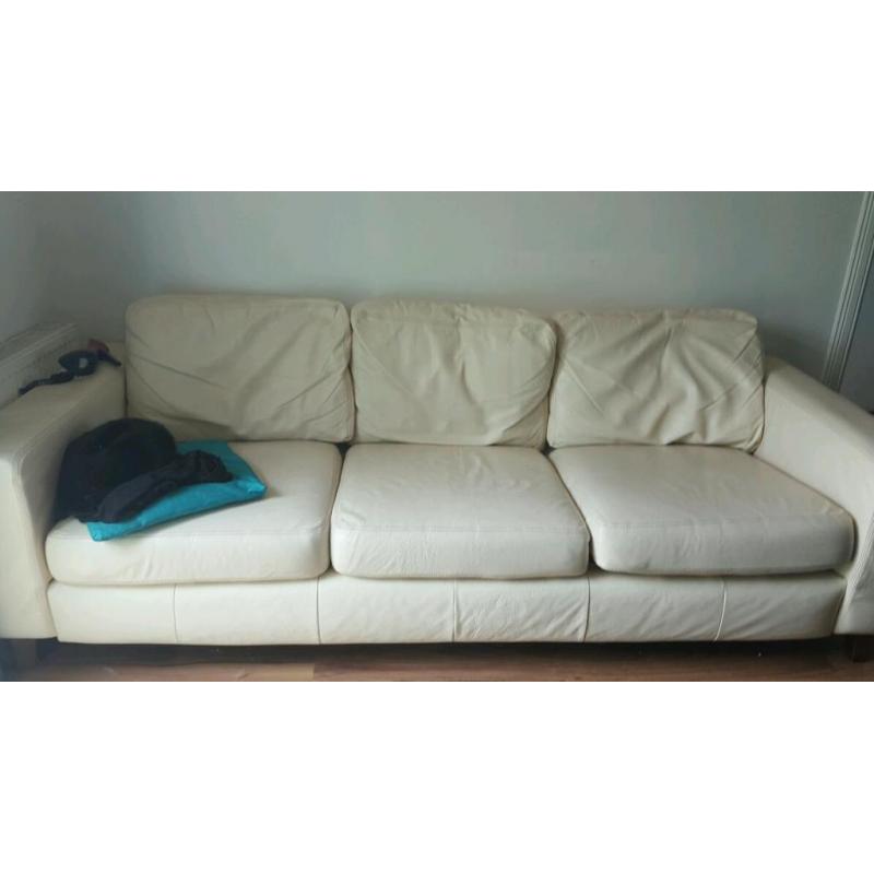 3 seater cream leather sofa