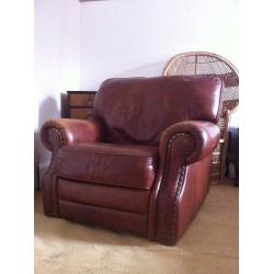 Vintage Distressed Real Leather Recliner Chair Armchair