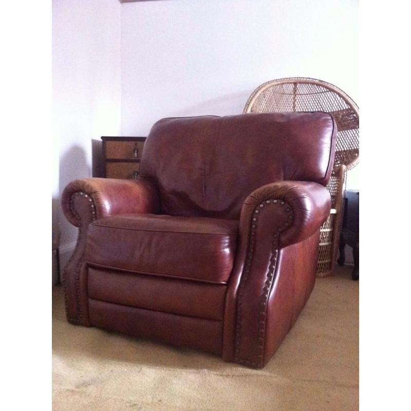 Vintage Distressed Real Leather Recliner Chair Armchair