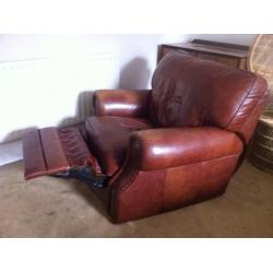 Vintage Distressed Real Leather Recliner Chair Armchair