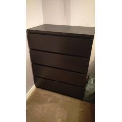 MALM IKEA CHEST OF DRAWERS BLACK-BROWN