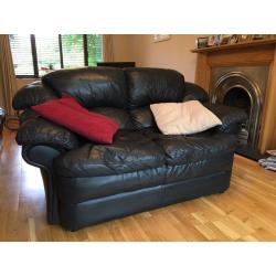 LEATHER SOFA - two seater, used, dark blue/black