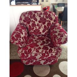 2 seater red/burgundy sofa plus 2 chairs