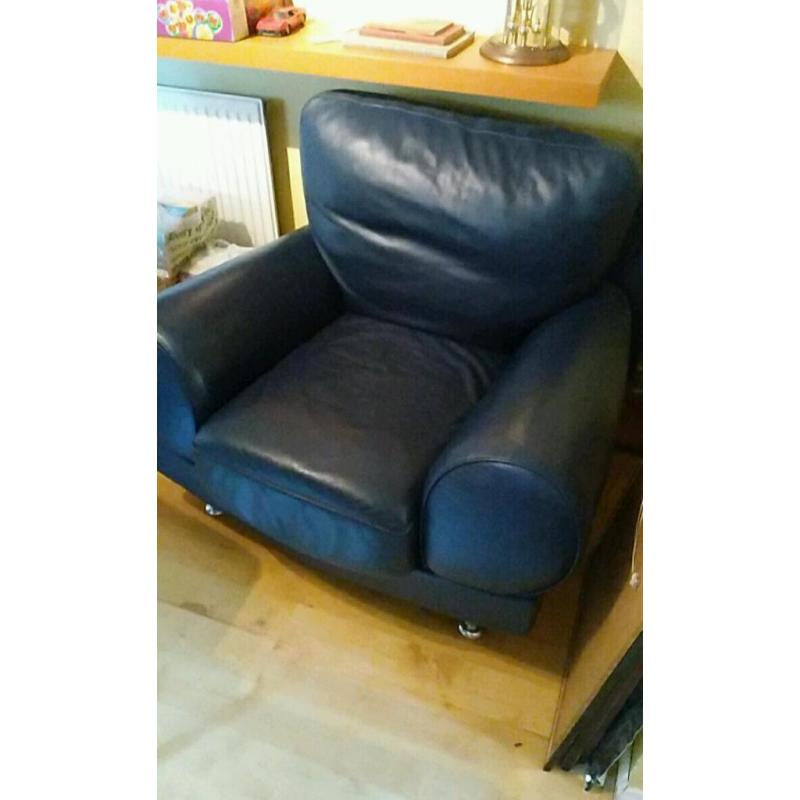 Blue leather arm chair