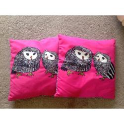 Pink Owl Rug and Two Cushions