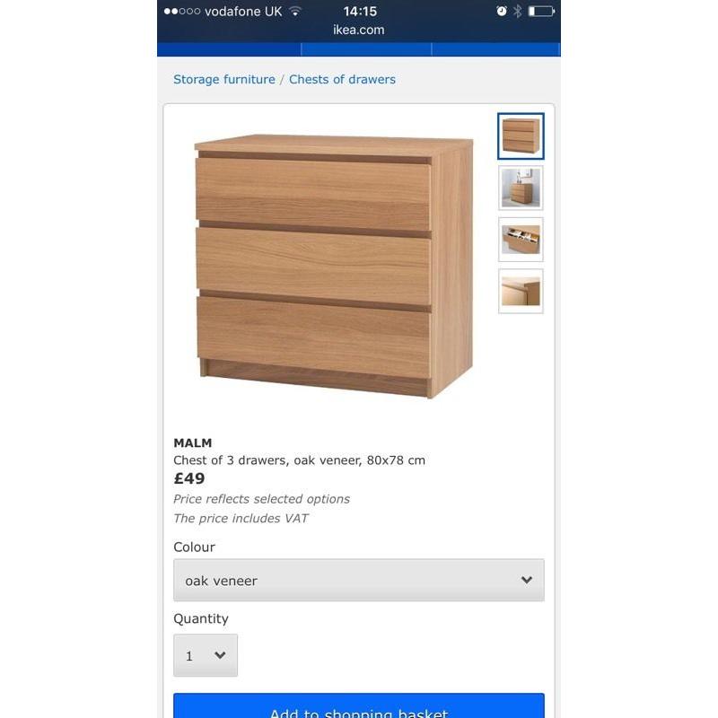 MALM (ikea) chest of drawers Oak