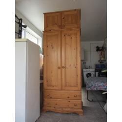 Pine wardrobe with 2 drawers and top box