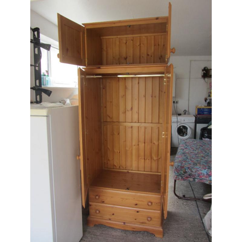 Pine wardrobe with 2 drawers and top box