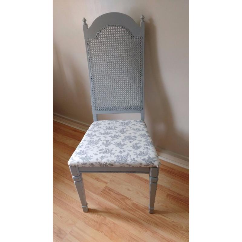 LOVELY VINTAGE FRENCH SHABBY CHIC GREY RATTAN BACK CHAIR ~ B