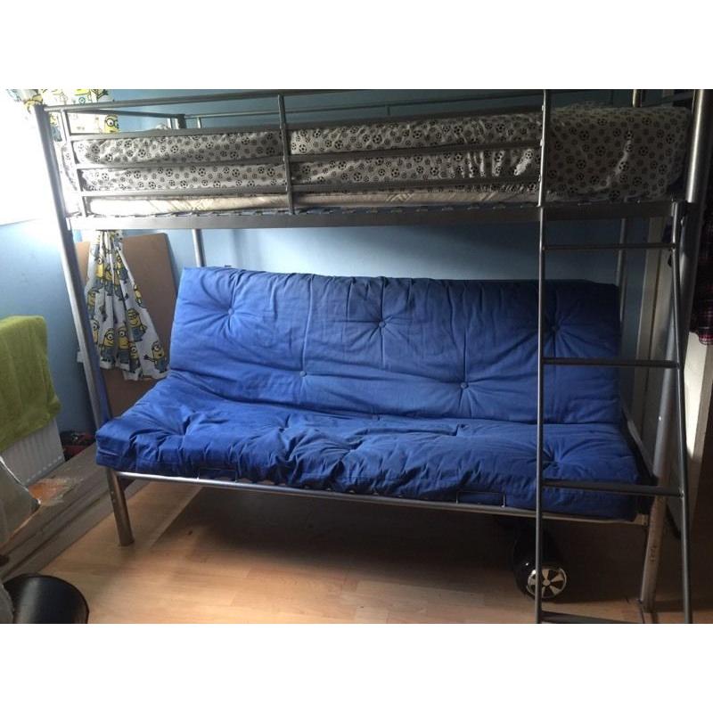 Metal bunk beds with futon in Blue 100.00