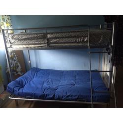 Metal bunk beds with futon in Blue 100.00