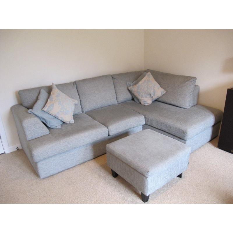 Duck Egg Blue Corner Sofa with matching Footstool - Schreiber