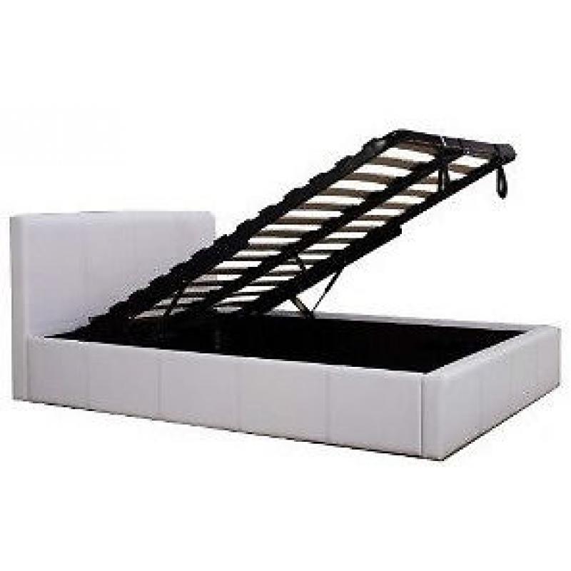 New White King Size (5FT) Ottoman Storage Faux Leather Bed Frame (FREE LOCAL DELIVERY)