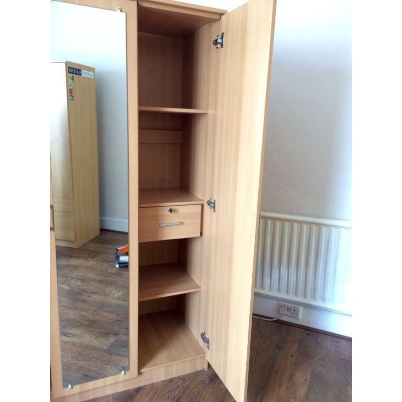 3 DOOR WARDROB WITH FULL MIRROR, DRAWERS, KEY- Brand New