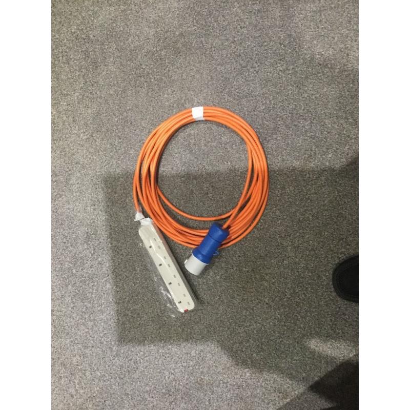 Electric hoop up cable for tent or awning brand new 10m long with 4way Uk socket