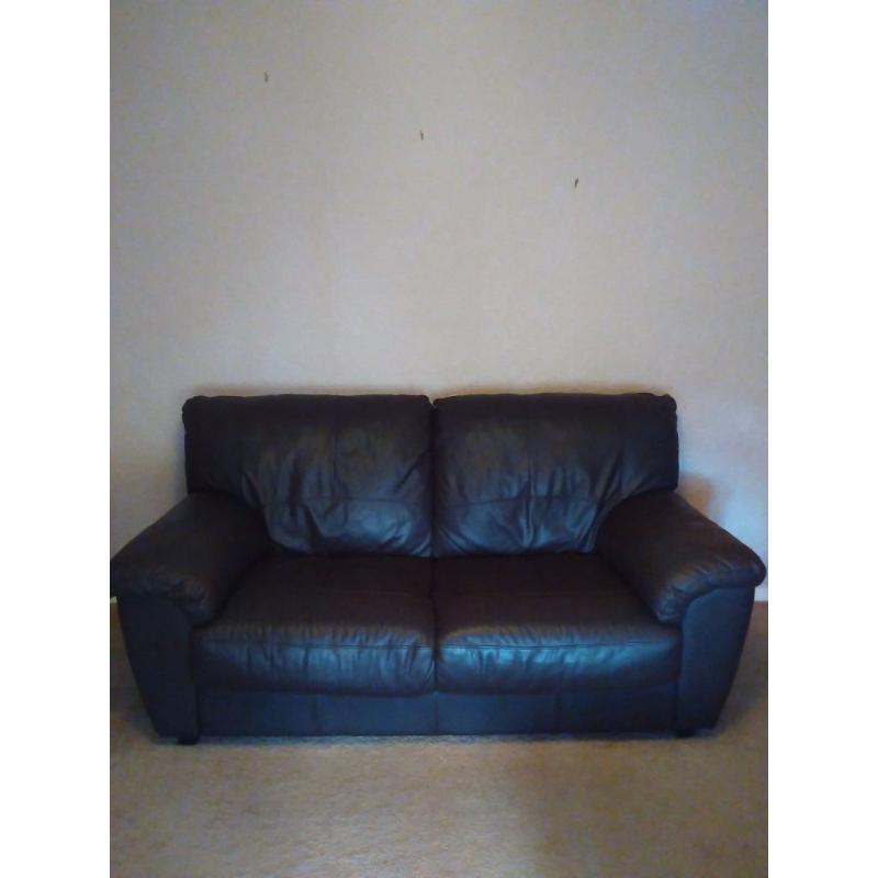 Brown leather 2 seater sofa